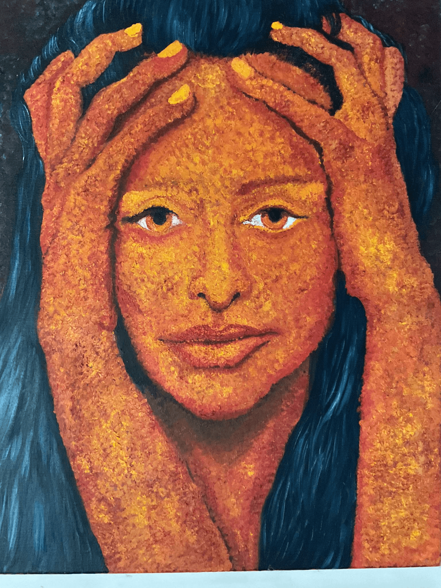 Johan Henrik Karlsen, Penelope med hænder om ansigt, 50 * 40 cm, olie på lærred med ramme, 2018. Pris 8.000 kr.